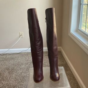 Burgundy Leather Over the Knee Boots